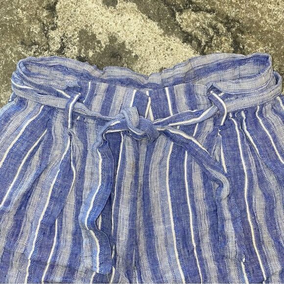 Womens Linen Blend Striped High Rise Tie Waist Casual Shorts Blue White Size 6 - Picture 2 of 7